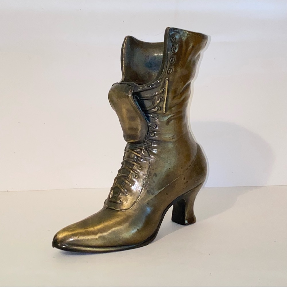 Vintage Cast Bronze Victorian Boot Planter - Picture 3 of 13